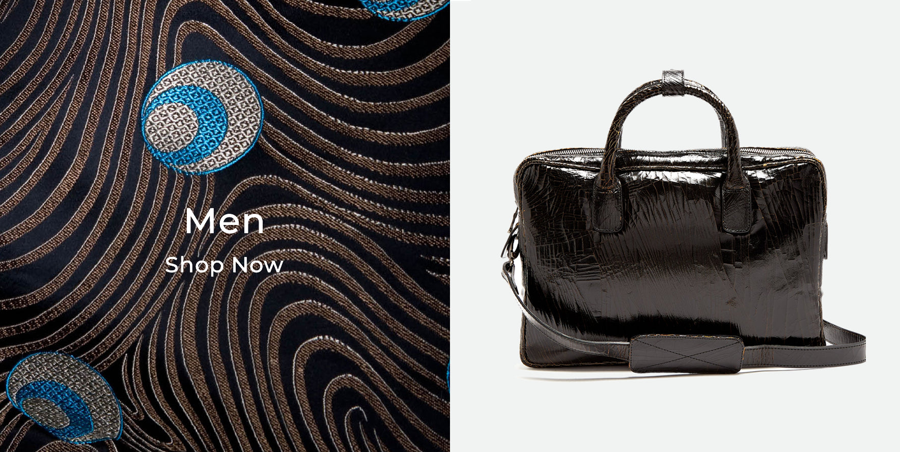 Silk Lining and mens bag with shop now button