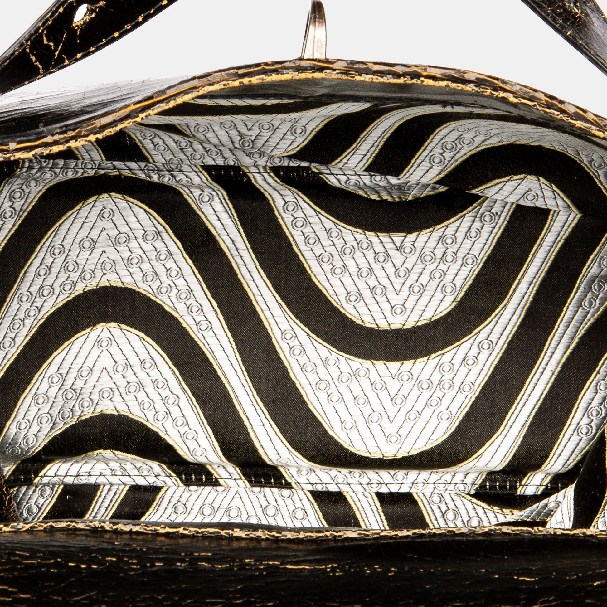 Luxury leather silk brocade interior handbag crossbody