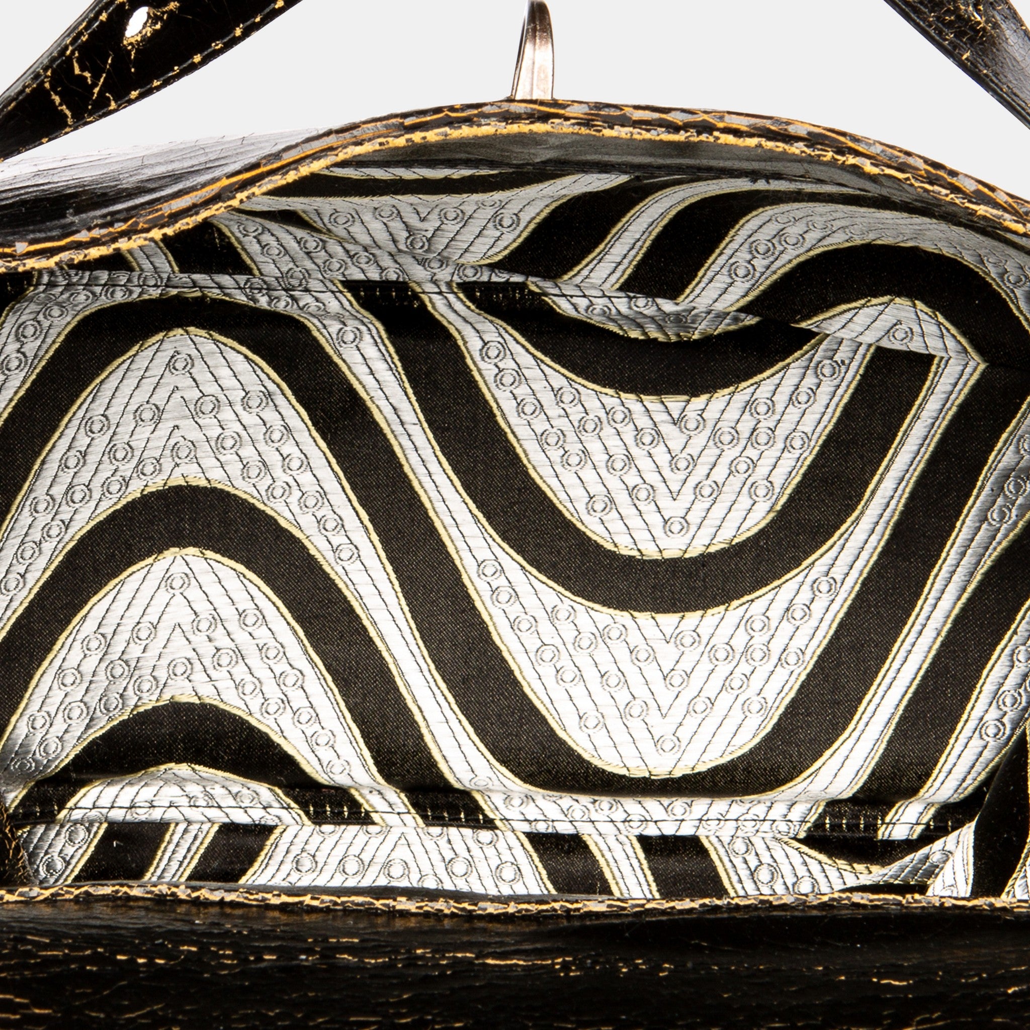 Luxury leather silk brocade interior handbag crossbody
