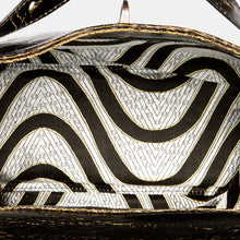 Luxury leather silk brocade interior handbag crossbody