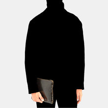 Luxury leather sustainable silk zip pouch cosmetics bag clutch