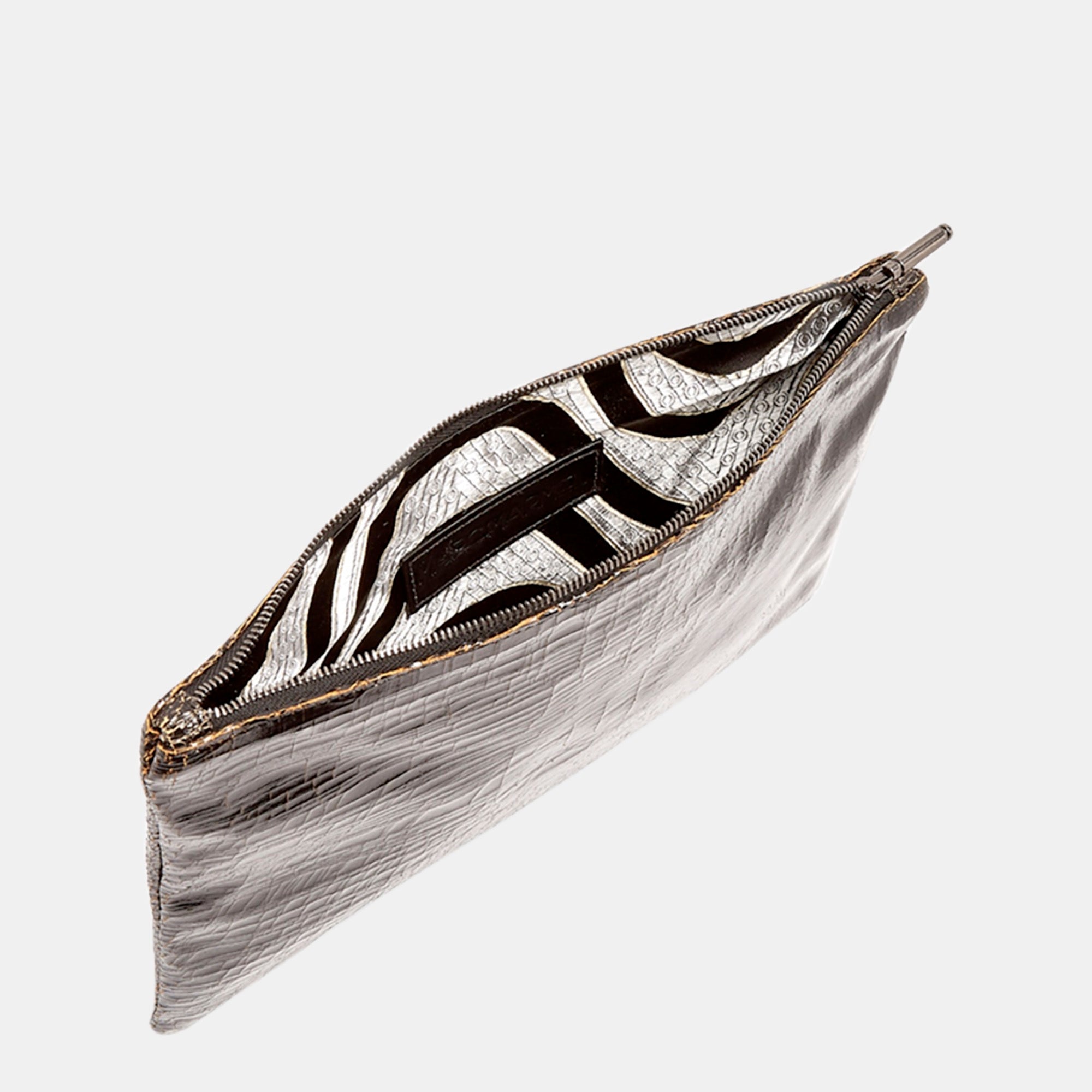Luxury leather sustainable silk zip pouch cosmetics bag clutch