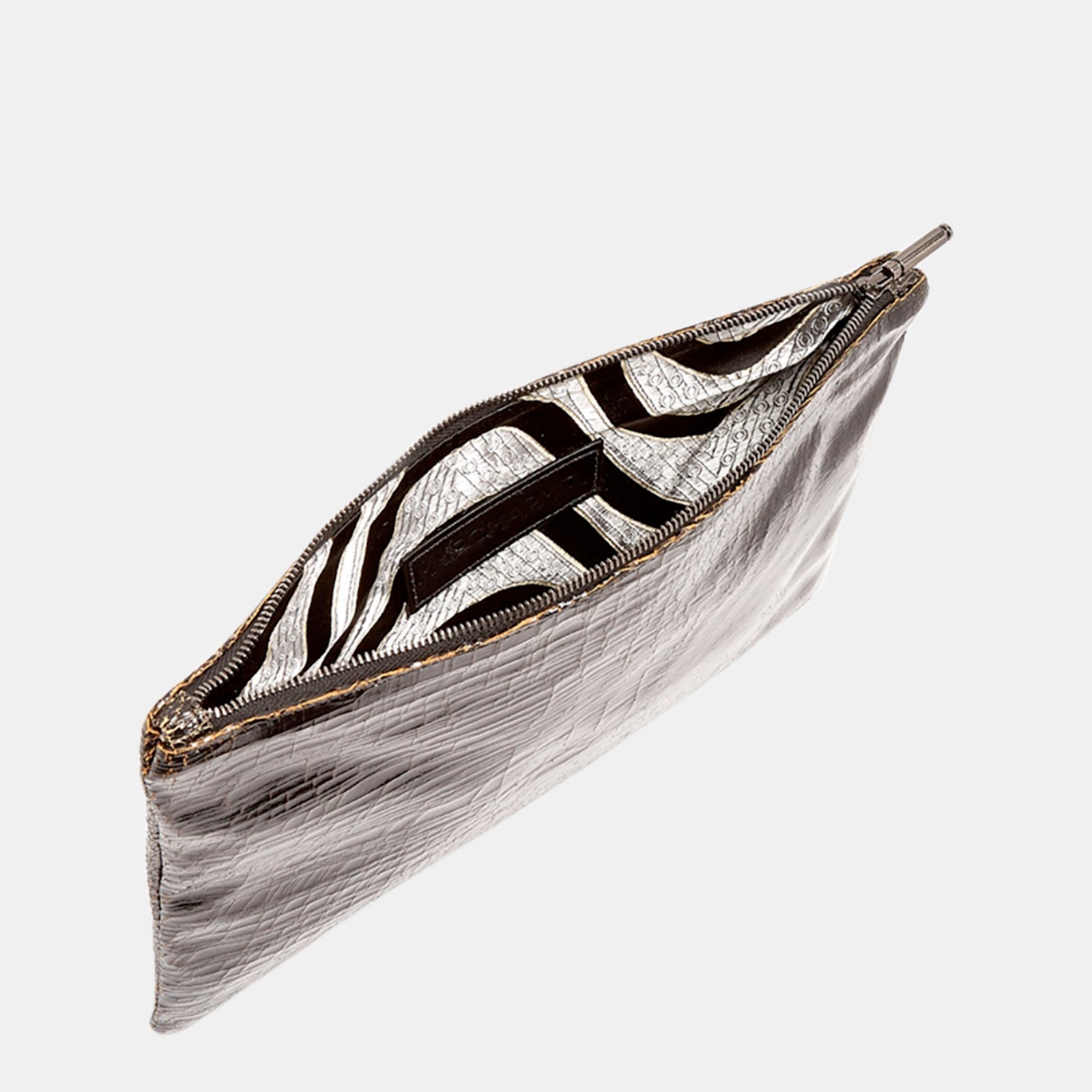 Luxury leather sustainable silk zip pouch cosmetics bag clutch