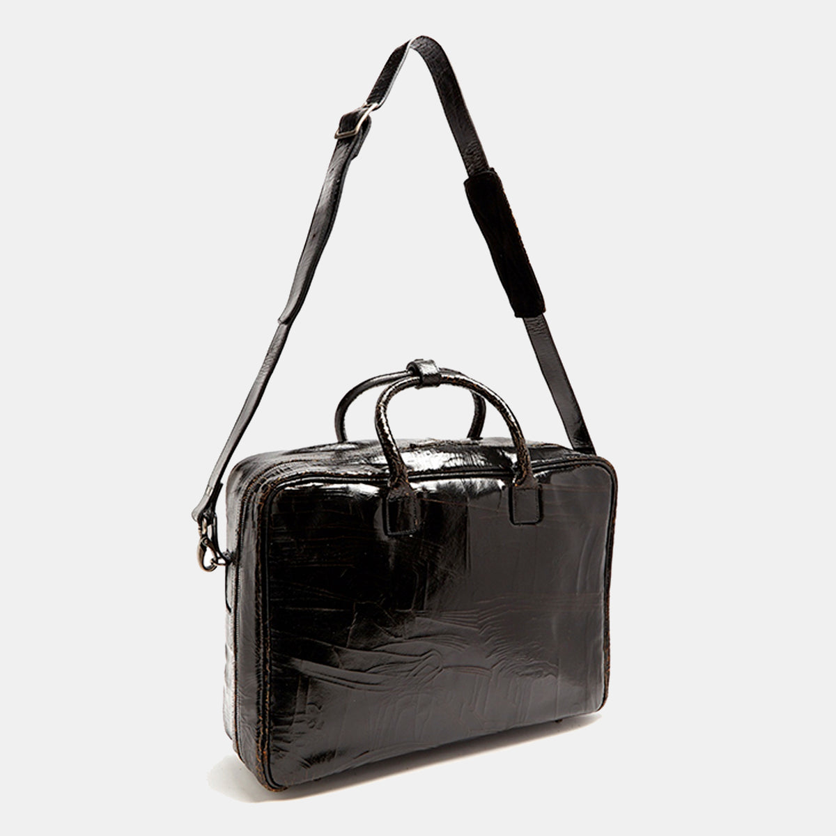 Black luxury leather Midi Benny Bag Luggage by Marc Marmel showing sleek design and sturdy handle for stylish travel.