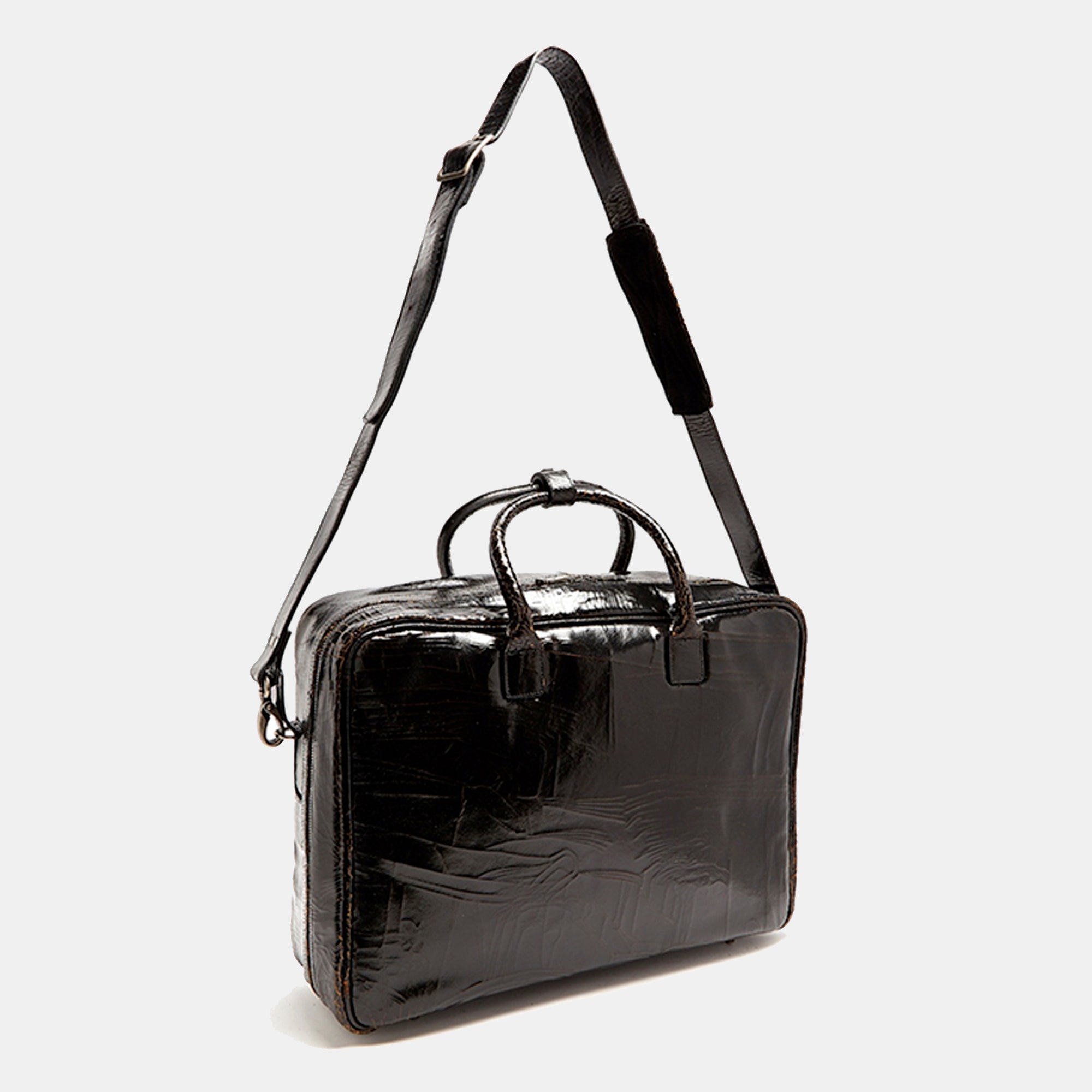 Black luxury leather Midi Benny Bag Luggage by Marc Marmel showing sleek design and sturdy handle for stylish travel.