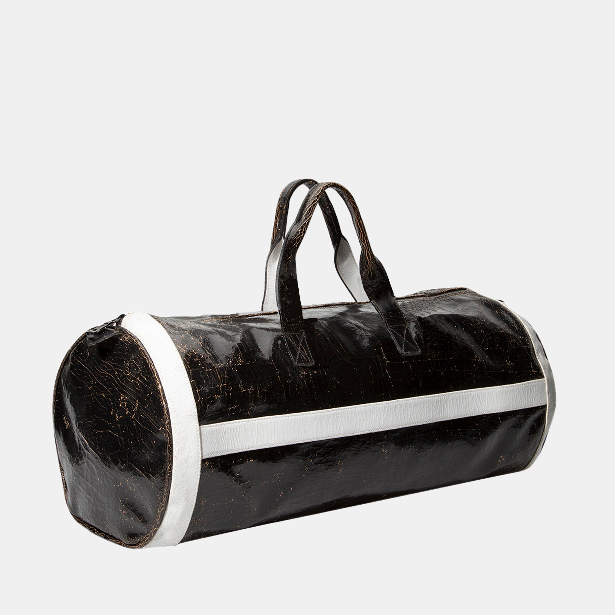 Luxury leather sustainable silk luggage carry-on carryall duffle oval