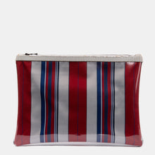Luxury leather sustainable silk rectangular pouch encased in ecofriendly polyurethane.