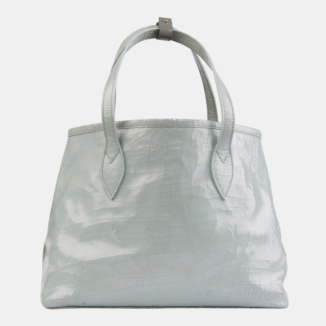 Blue-grey small shopper tote bag by Marc Marmel made of luxury leather with sturdy handles and spacious interior.