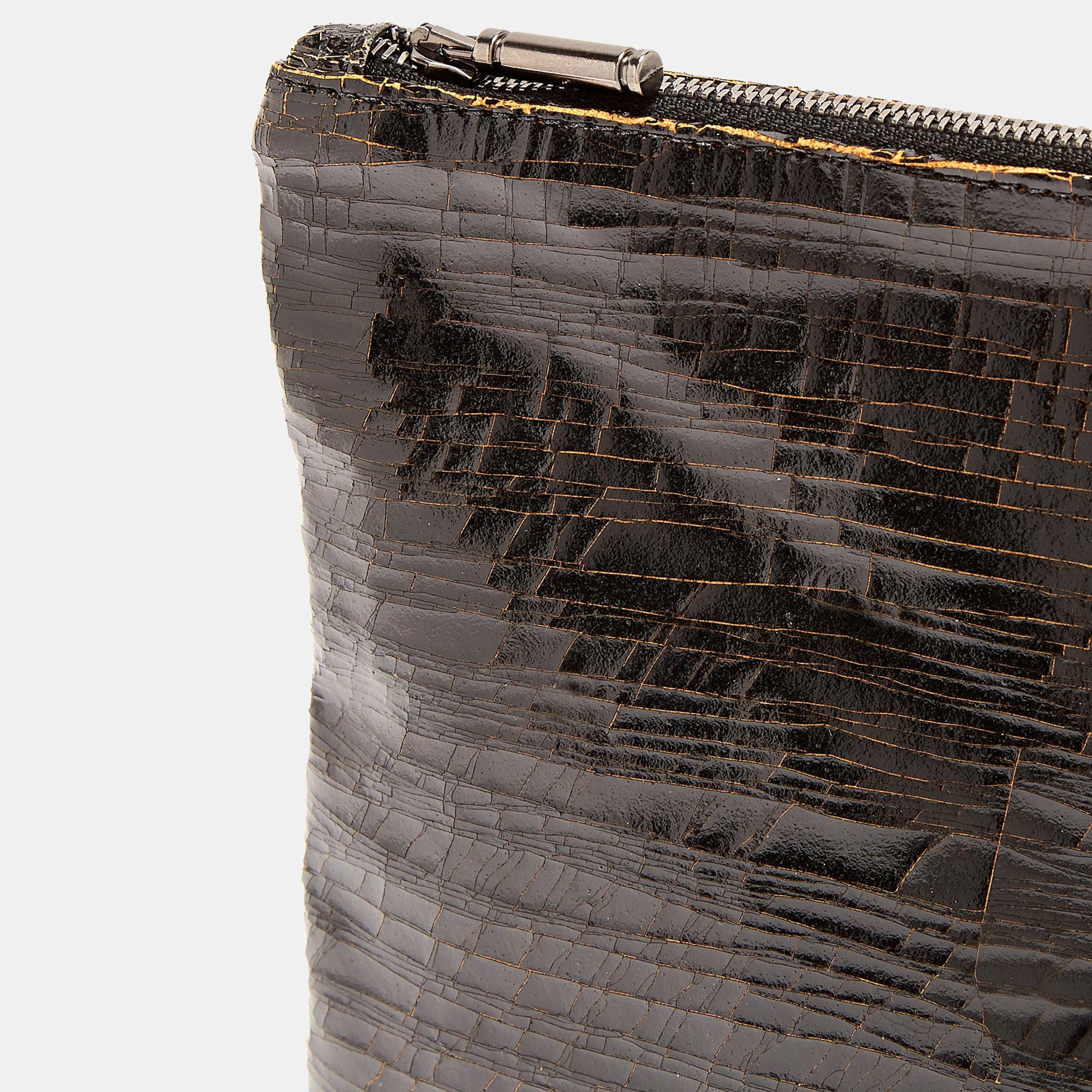 Luxury leather sustainable silk zip pouch cosmetics bag clutch