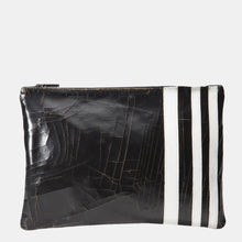 Luxury leather sustainable silk zip pouch cosmetics bag clutch stripes