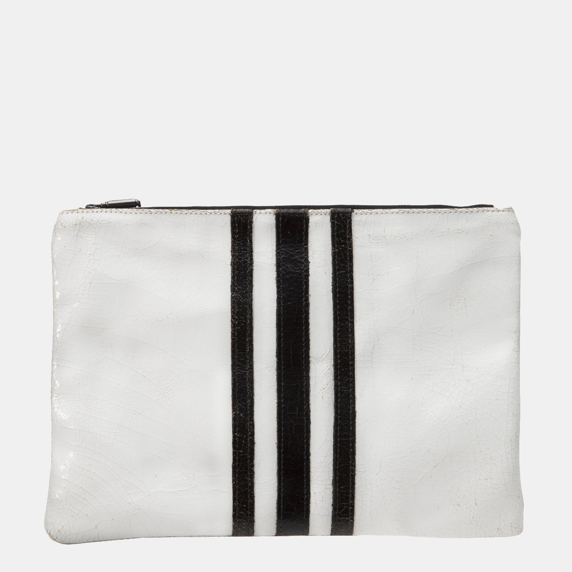 Luxury leather sustainable silk zip pouch cosmetics bag clutch stripes
