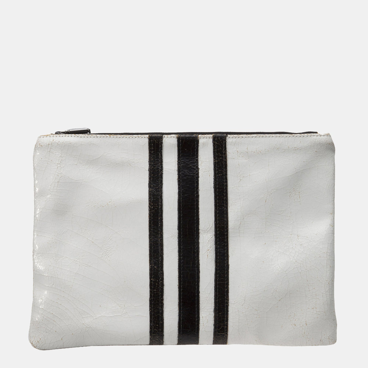Luxury leather sustainable silk zip pouch cosmetics bag clutch stripes